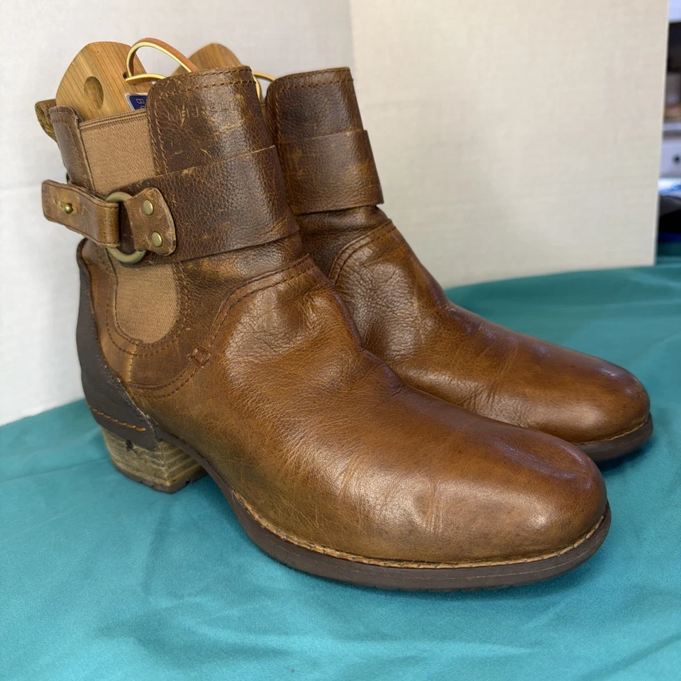 Merrell 女式 Shiloh 一脚蹬扣带踝棕色皮靴 8 码 — 第 3/4 张图片