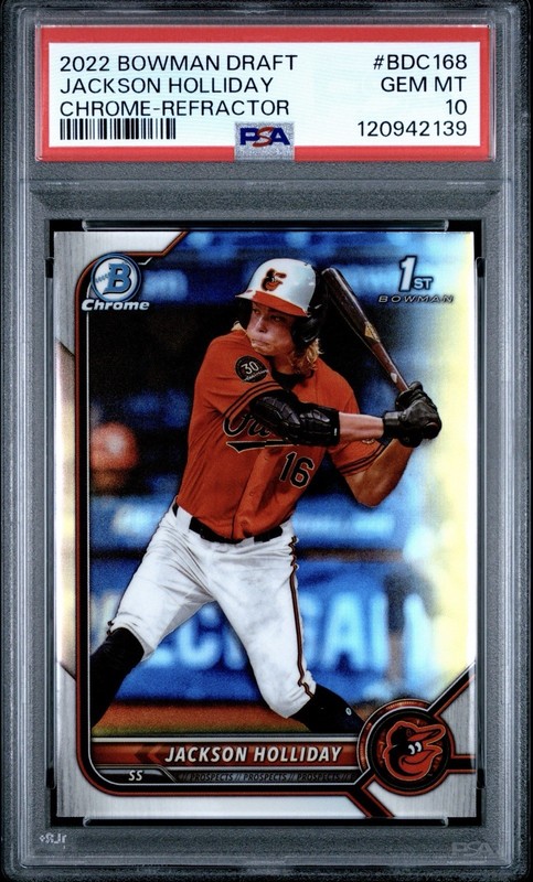 Topps 2022 Bowman Draft Chrome Refractor Jackson Holliday Orioles BDC-168 PSA 10