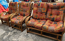 Rattan Sofa Set Brown Frame Patchwork Fabric Cushions Multicolour 200x100