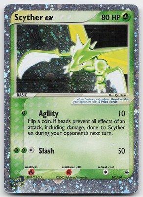 Scyther ex 102/109 Holo EX Rare Ruby & Sapphire Pokemon Lightly Played