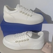 Stuart Weitzman 395 Italy Courtside Leather Crystalized Faux Pearl Sneakers
