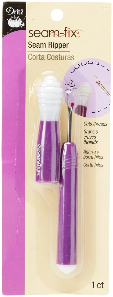 Desgarrador de costura Dritz púrpura con punta de goma para extracción rápida de rosca Foto 2 de 4