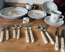 Tienshan Theodore Bear Dinnerware 2 Place Settings Country Teddy Set PLEASE READ