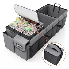 Trunk Organizer, Sturdy Foldable with Cooler for Car  SUV, 3 Large Grey