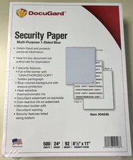 #04546 DocuGard Blue Multi-Purpose 1-sided Security Paper 8.5"x11"  500/Pk