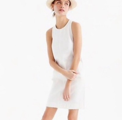 NWT J.Crew Factory White Denim Shift Dress Size 10 Sleeveless Frayed Pockets