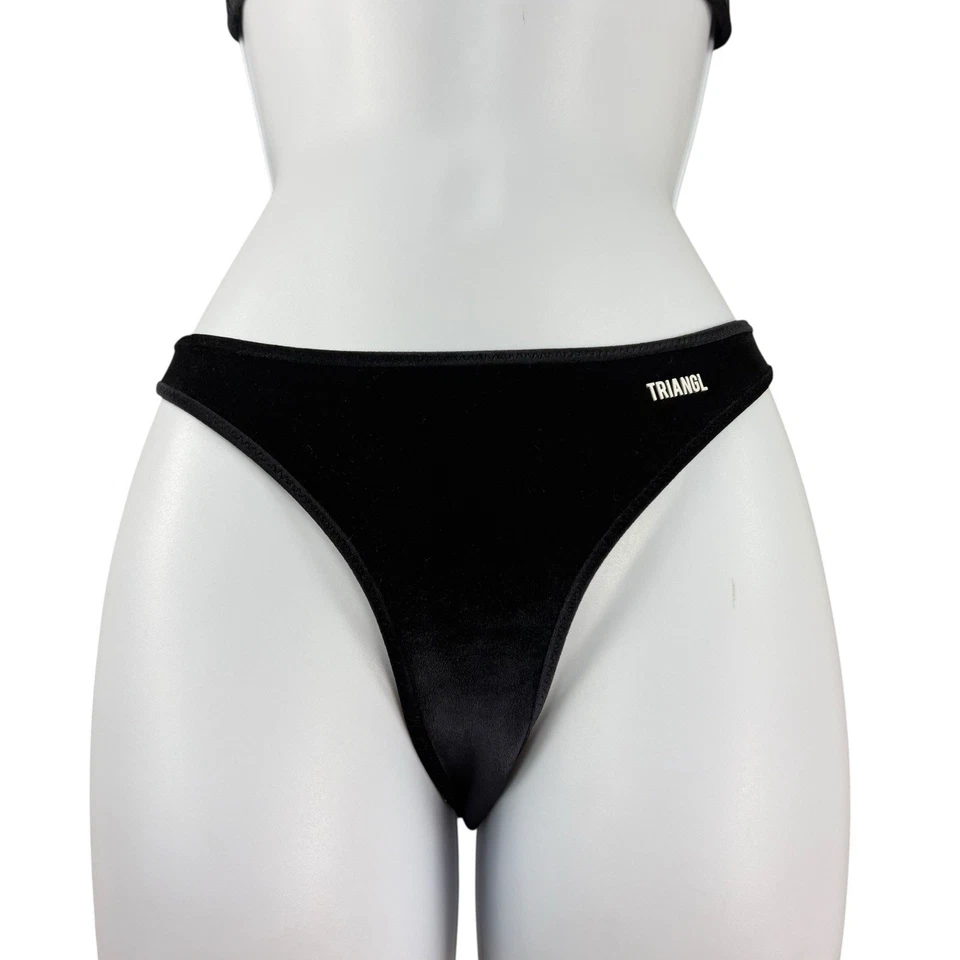 Conjunto de bikini triángulo para mujer pequeño negro terciopelo traje de baño ropa de playa Foto 4 de 4