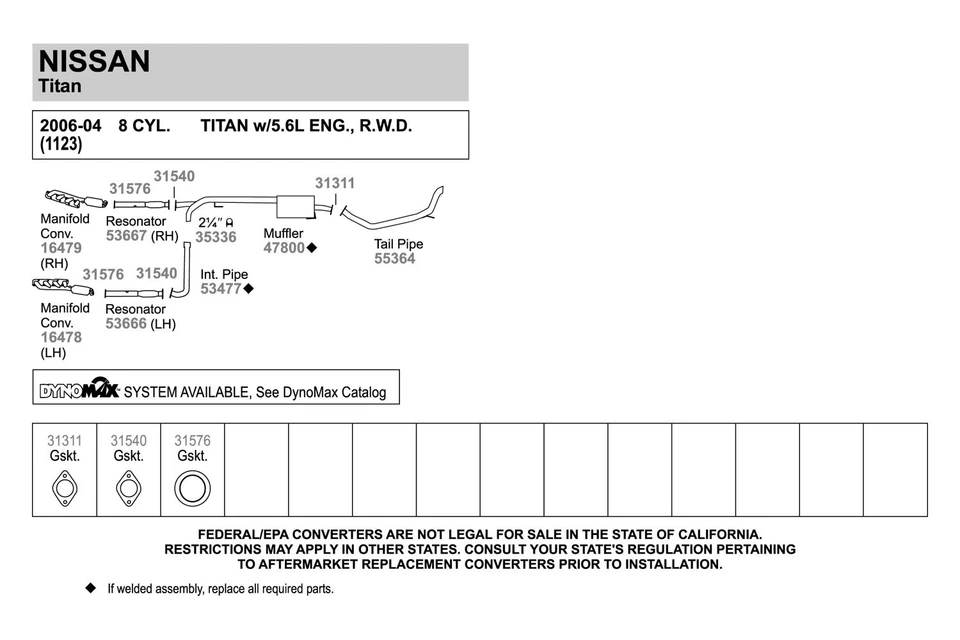 For Nissan Titan 2004-2006 Walker Aluminized Steel Exhaust Intermediate Pipe Foto 3 de 4