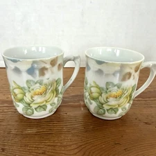 Vintage SET GERMANY CHOCOLATE/Coffee MUGS -WILD YELLOW ROSES Blue Sky