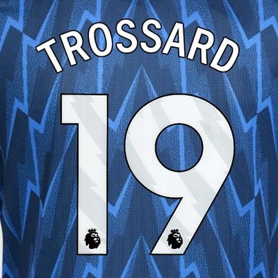 2025 2026 ARSENAL TROSSARD 19 WHITE AWAY OFFICIAL PLAYER SIZE NAMESET