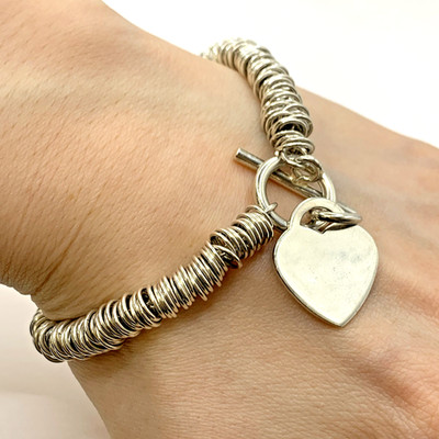 Armband 925 Sterling Silber Liebe Herz T Bar Ring Glieder gepunzt - 8'' Zoll