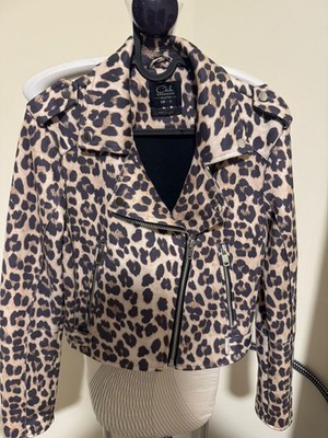 C&A Clockhouse Leopard Print Biker Moto Jacket Women s Size 36 Animal Pattern