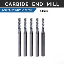 5 PCS 1/32" 4 Flute 1-1/2" Overall Length Carbide End Mill - AlTiN Coated USA