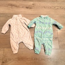 Lot of 2 Carters Newborn Baby Girls Fleece Pajamas Sleepers Loungers