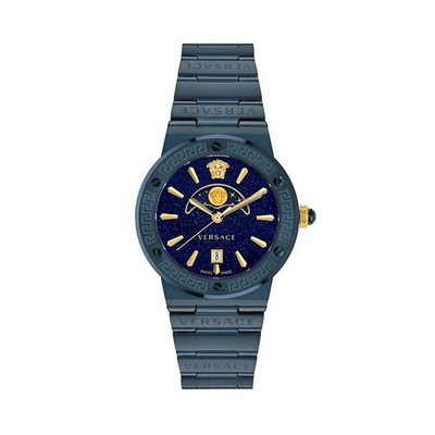 Versace Blue Stainless Steel Dress Watch with Quartz Movement & Moonphase