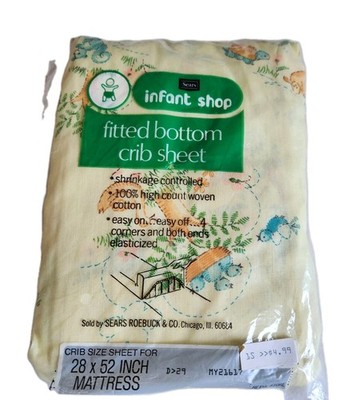 Vtg Sears & Roebuck Fitted Crib Sheet 28''x52'' Infant Shop NOS HTF Baby Animals
