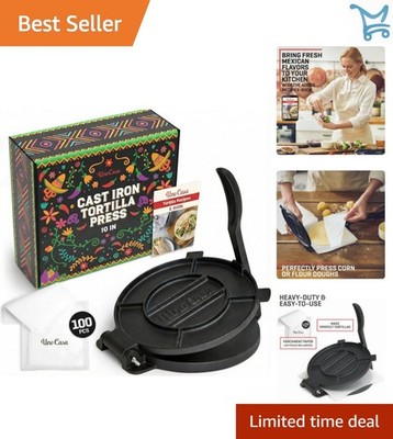 Cast Iron Tortilla Press 10 Inch Heavy Duty Roti Maker Flatbread Tacos Empanadas