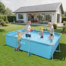 VEVOR Steel Frame Above Ground Swimming Pool 118 x 78 x 30 in Rectangular Blue