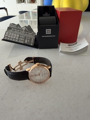 Tissot Chemin des Tourelles Powermatic 80 GMT Rose Gold Case Brown Leather Watch