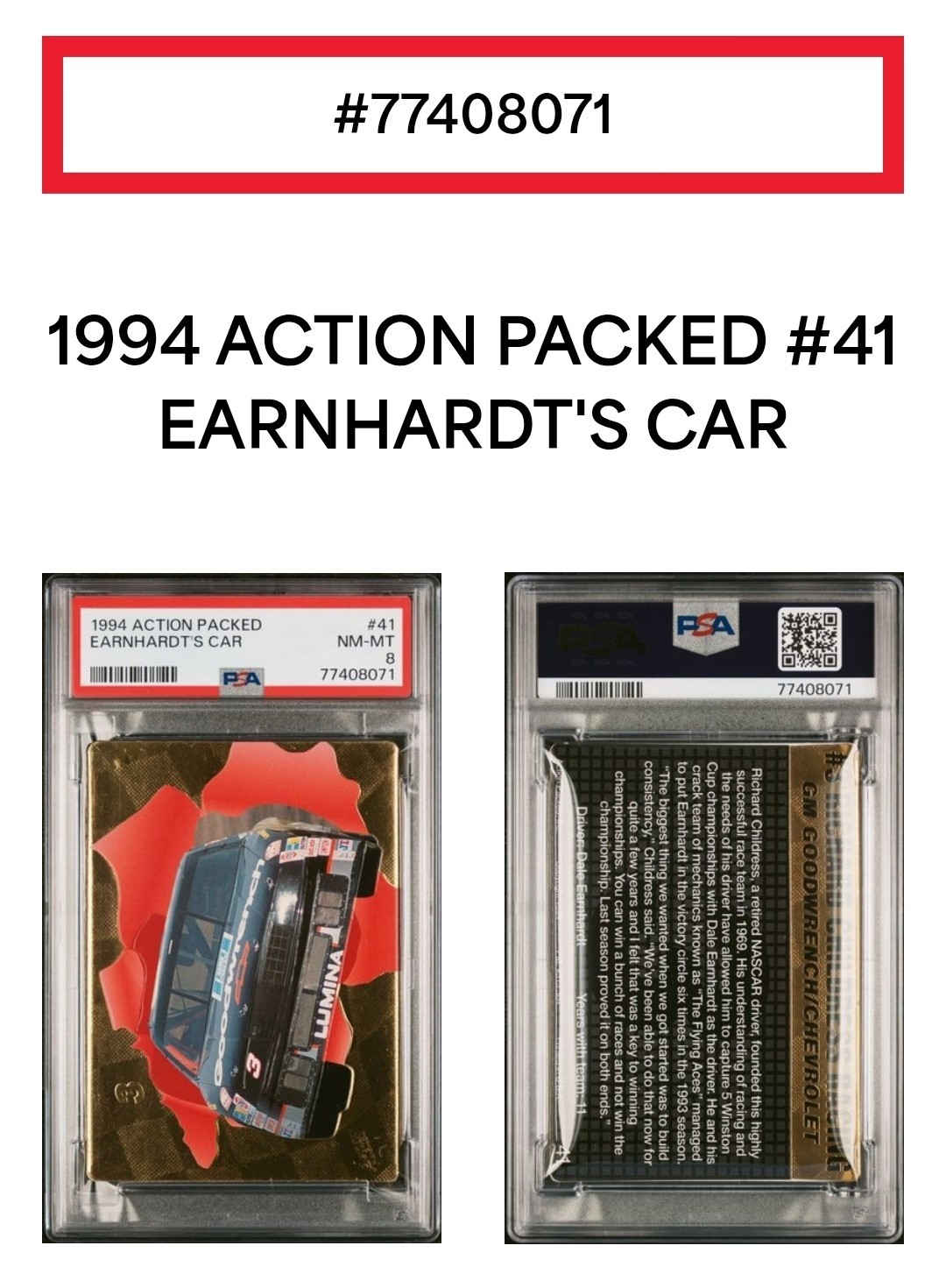 🏁 Dale EARNHARDT 1994 Action Packed #41 POP 1 🔥 PSA 8 Near Mint - Mint view 4