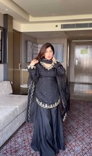Beautiful Black Natural Crep Silk Top Palazzo With Dupatta For Function Wear