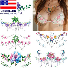 10 Sheets Large Watercolor Flower Temporary Tattoos for Women Chest Underboob Wa