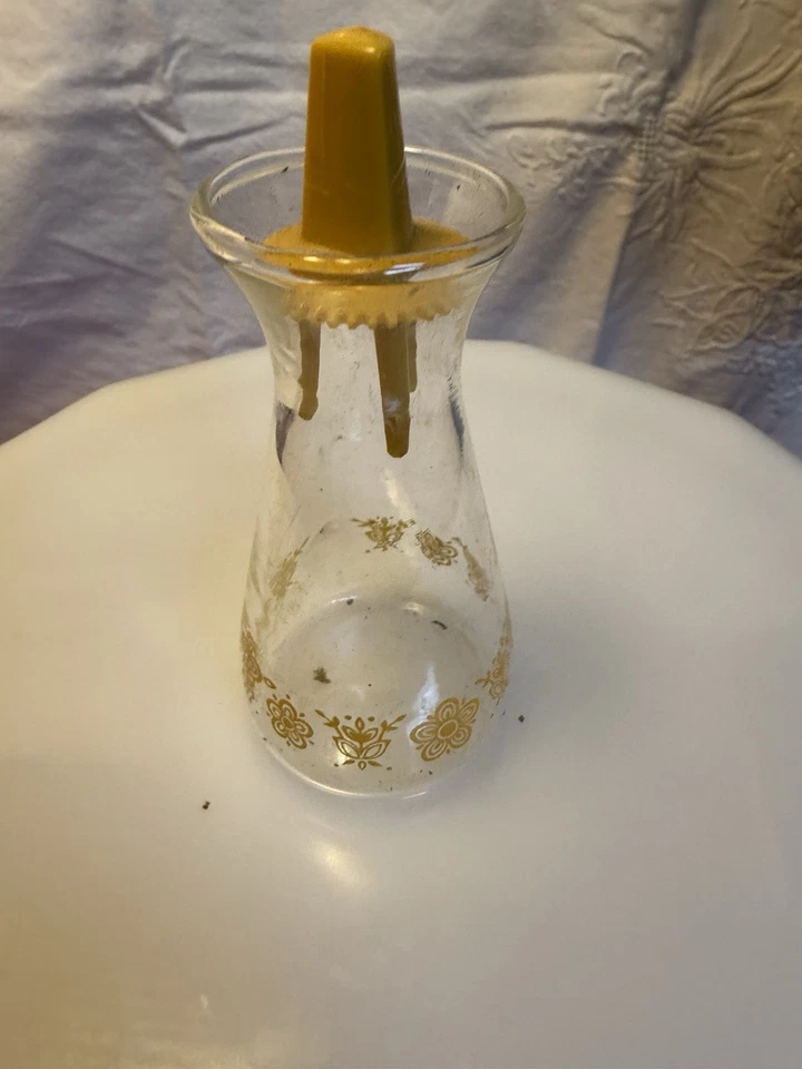 Винтажный 70-х стеклянный пирекс Corelle бабочка золото цветочный соли перца одиночный шейкер - Изображение 2 из 4