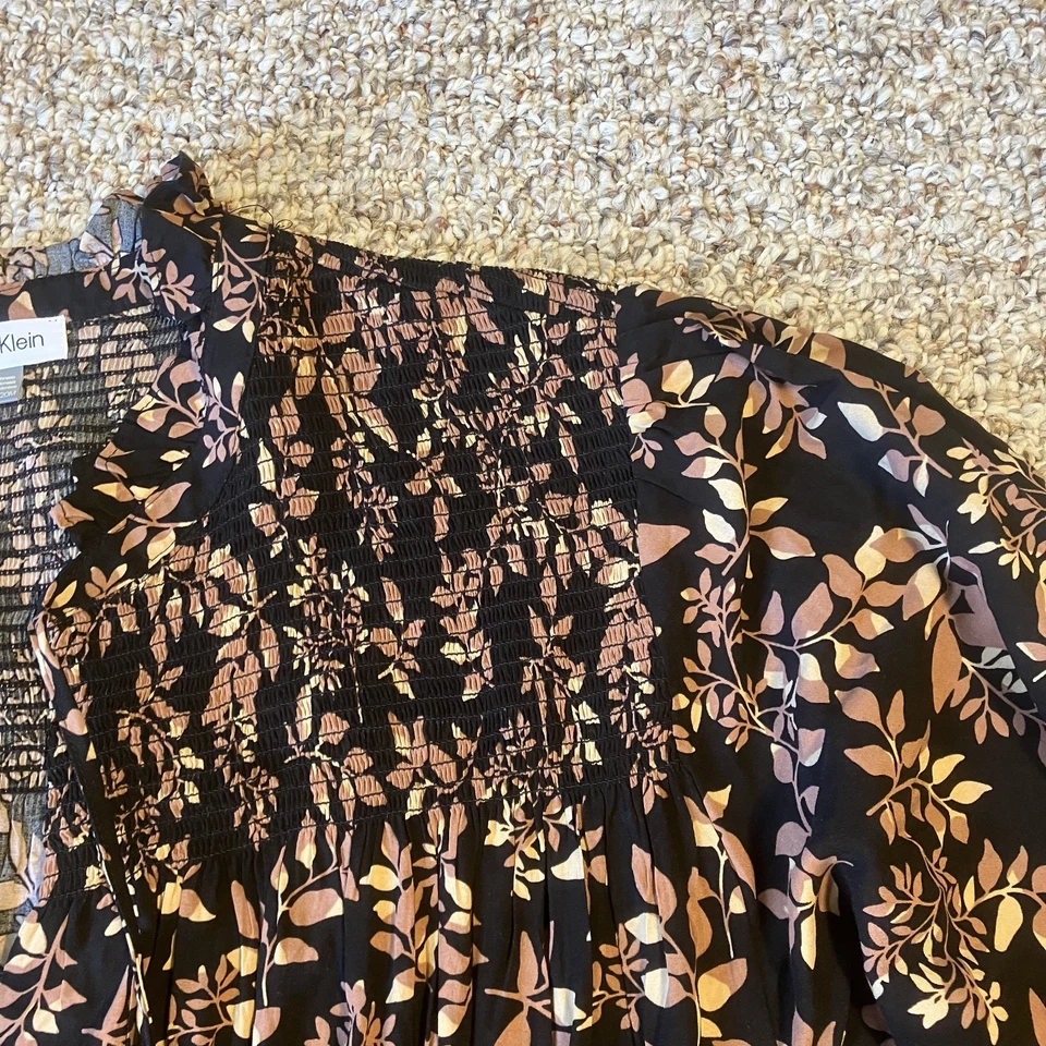 Calvin Klein Womens Floral Maxi Dress Sz 20W Puff Sleeve Tiered Tie Boho Cottage - Image 3 of 4