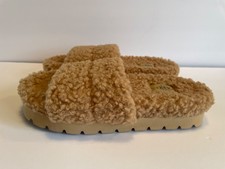 Serra Tan Brown Natural Nude Beige Open Toe Sherpa Slippers Women  s Size 8