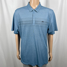 Travis Mathew Men's XXL Blue Chest Stripe Short Sleeve Active Golf Polo Shirt