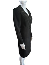 Evan Picone Skirt Suit Size 10P Black Gold Trim Career Church Suit Bust 38”