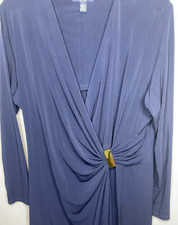 Women’s Size 16 Navy Dress Chap’s Cinched Long Sleeve Jersey Dress Faux Wrap