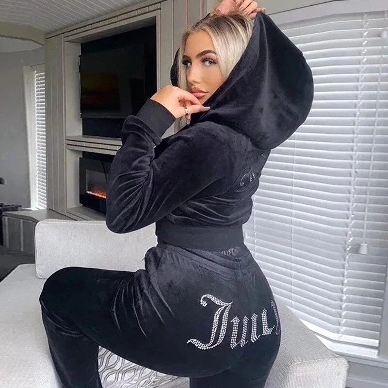 Winter Tracksuit 2-piece Set Suit Women Velvet Pants Jogging Sets Juicy  Pants