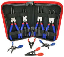 4 Pc Drop Forged  7" Circlip Plier Snap Ring Plier & 4pc Mini Snap Ring Set 