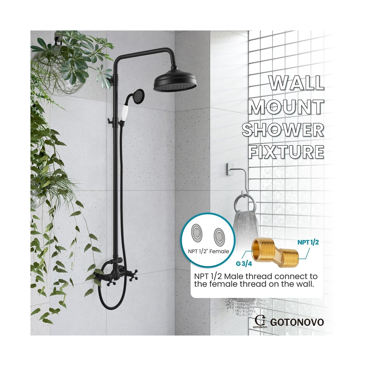 Gotonovo Bathroom Shower Faucet Set Push Button Diverter Rainfall Shower System Shower Head And - View #2