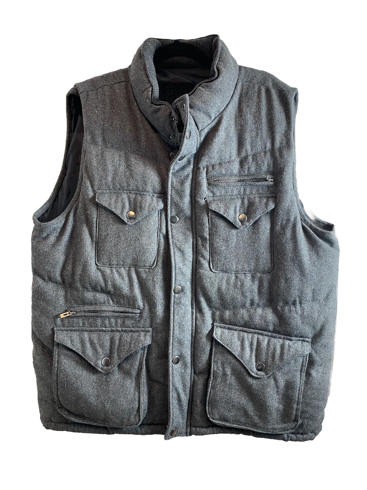 Men’s JORDAN CRAIG 2XL Gray Wool Blend Puffer Vest Zip Button Hip Hop Retro