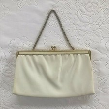 Vtg Ande' Ivory Clutch Bag Purse Kiss Clasp Hidden Chain Estate Sale Retro 70s