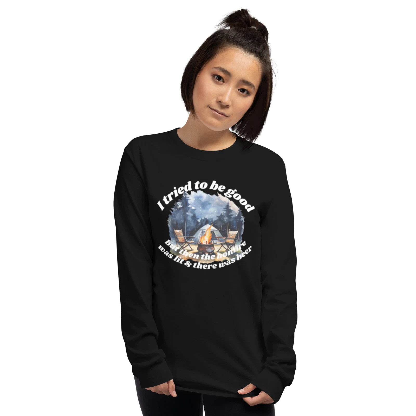 Bonfire Drinking Camping outdoors novelty funny Long Sleeve Shirt gift for her