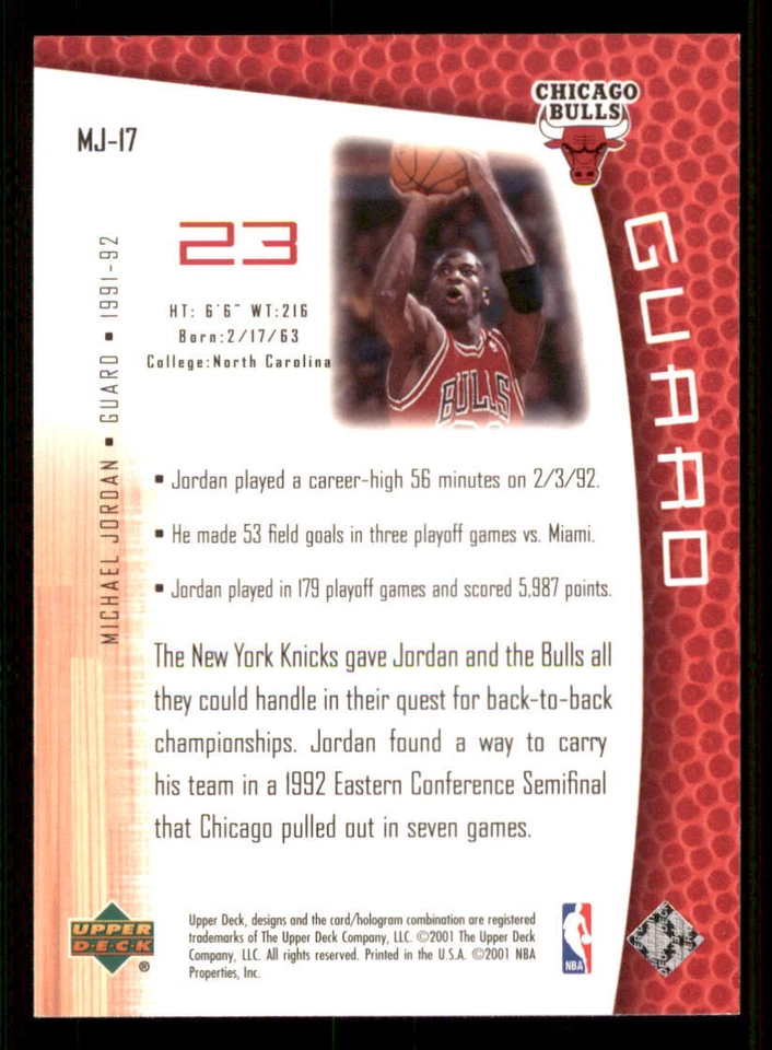 2001-02 Upper Deck MJ's Back #MJ17 Michael Jordan/Bullet Points/Bio - Image 2 of 2