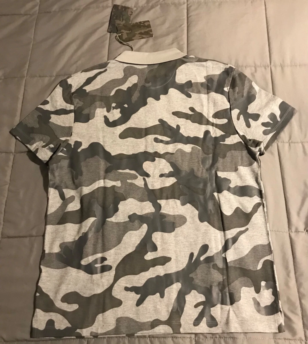 Men Valentino Garavani Rockstud Grey Camouflage Polo Shirt Small