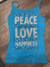 justice sz 12 Turquoise Blue Studded Peace Love Happiness tank Bra Shirt guc