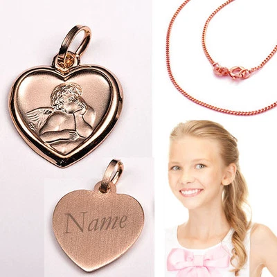 FACHHANDEL-DIREKT Schutz Engel Herz Anhänger mit Namen Gravur Silber 925 Rosè Gold + Kette wählbar