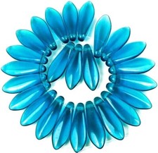 25 Czech Glass Dagger Beads - Capri Blue 16x4mm