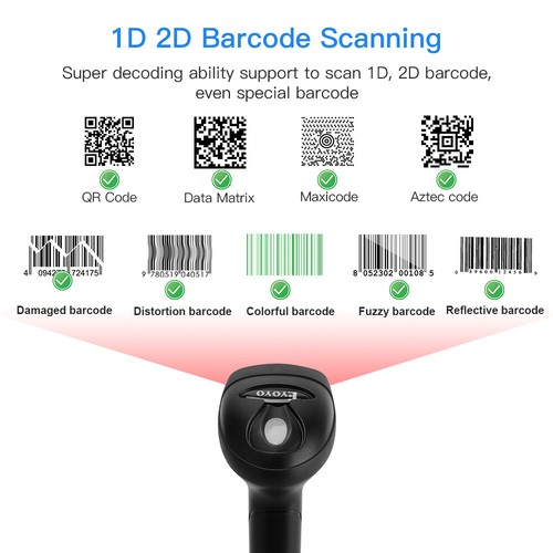Scanner di codici a barre 2D QR cablato Eyoyo portatile USB cablato CCD scann... - Afbeelding 4 van 12