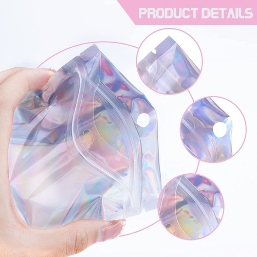 Bolsas de Mylar a prueba de olores 100-400 bolsas de papel aluminio holográficas resellables con bloqueo de alimentos cremallera - Imagen 5 de 10