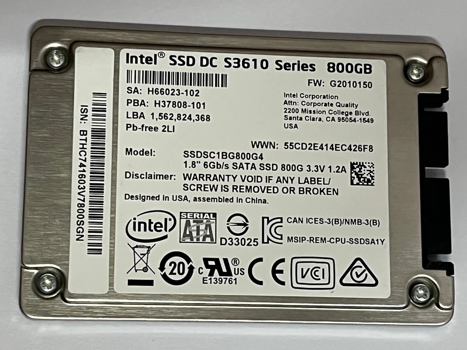 Intel S3610 Series 800GB SSD 1.8" Micro SATA SSDSC1BG800G4 + 2.5" conversion box - Image 2 of 4
