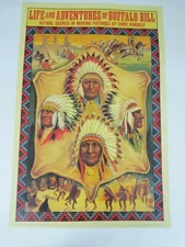 art poster print lithograph Life of Buffalo Bill Chief Native portrait drawing