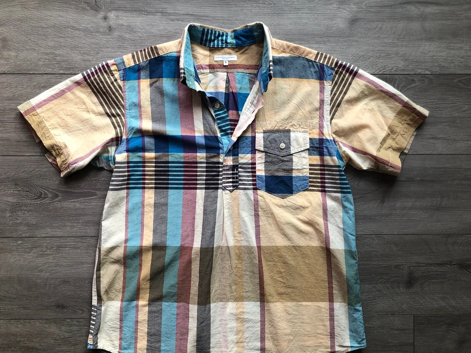 Engineered Garments POPOVER Shirt Madras oversized HENLEY Liam Gallagher Oasis - Image 3 of 4