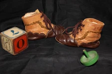 Antique Victorian Tan and brown Leather Shoes  Child Toddler . #4