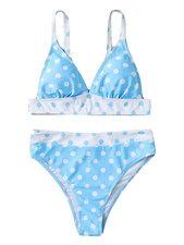 NWT WOMENS M LIGHT BLUE WHITE CONTRAST POLKA DOT BANDED BIKINI
